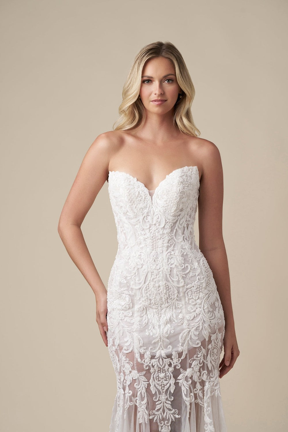 Unique And Glamorous Beaded Lace Fit-And-Flare Wedding Dress by Danielle Caprese — image 5 of 5