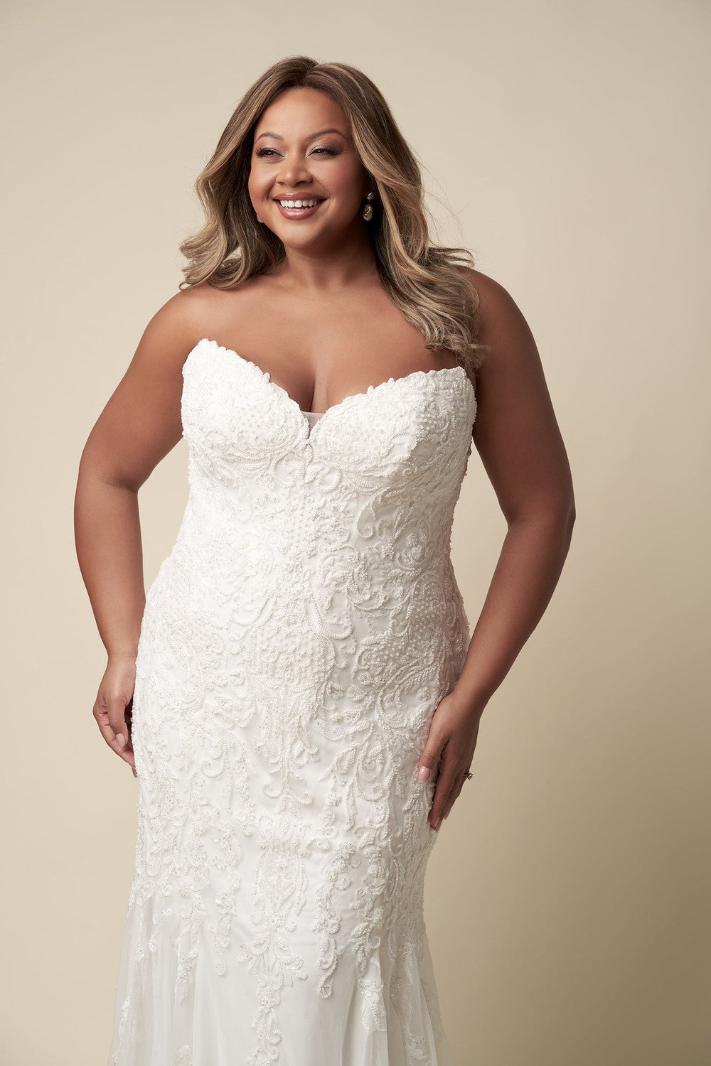 Unique And Glamorous Beaded Lace Fit-And-Flare Wedding Dress by Danielle Caprese — image 2 of 3