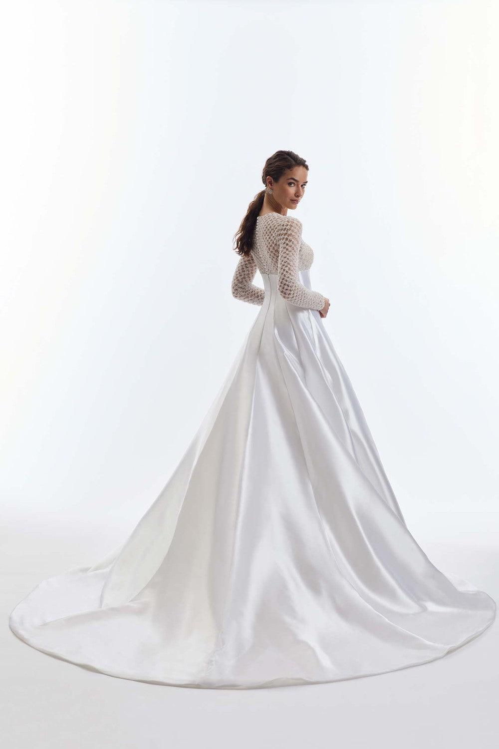 Chic And Modern High-Neck Long Sleeve A-Line Wedding Dress by Demetrios — image 2 of 2