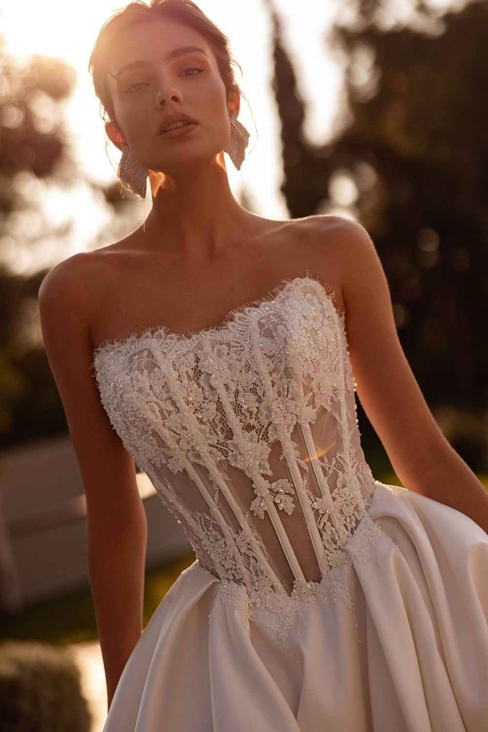 Corseted Lace A‑Line Gown With Mikado Skirt by Demetrios — image 2 of 3