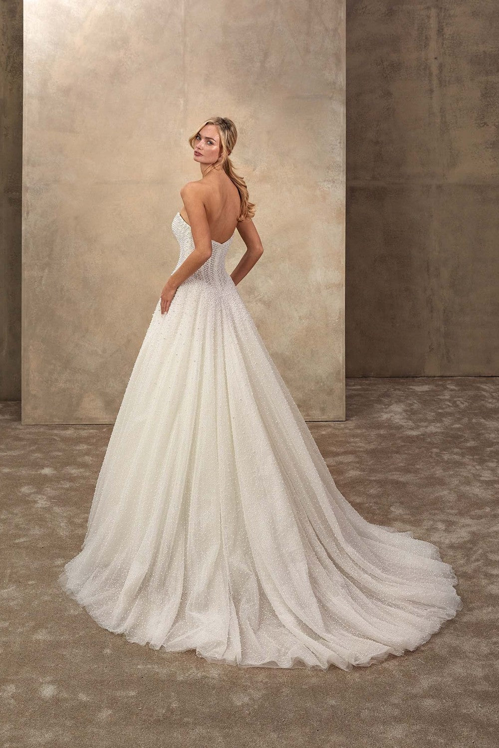 Dramatic And Feminine Pearl-Embellished Tulle Ball Gown by Demetrios — image 2 of 4