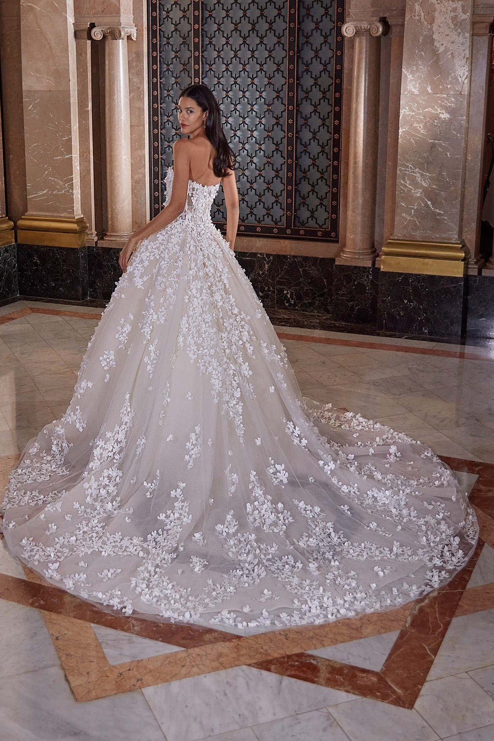 Romantic And Dramatic Floral Tulle Ball Gown With Detachable Sleeves by Demetrios — image 2 of 2