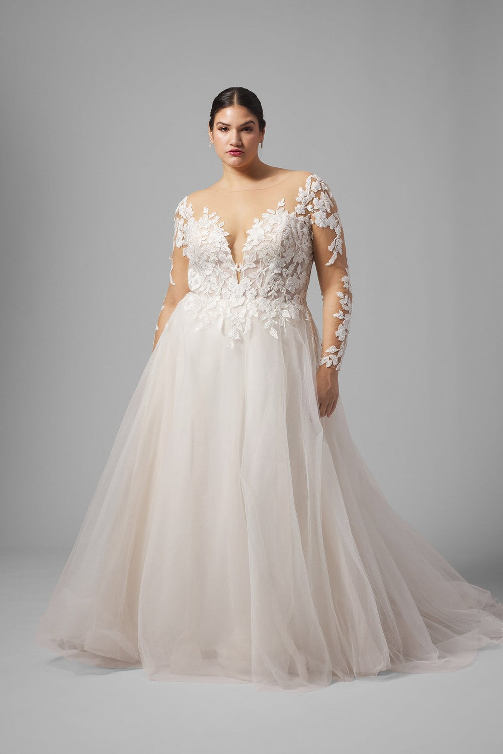 formal plus size dresses for a wedding Plus-Size Illusion A-Line Wedding Dress