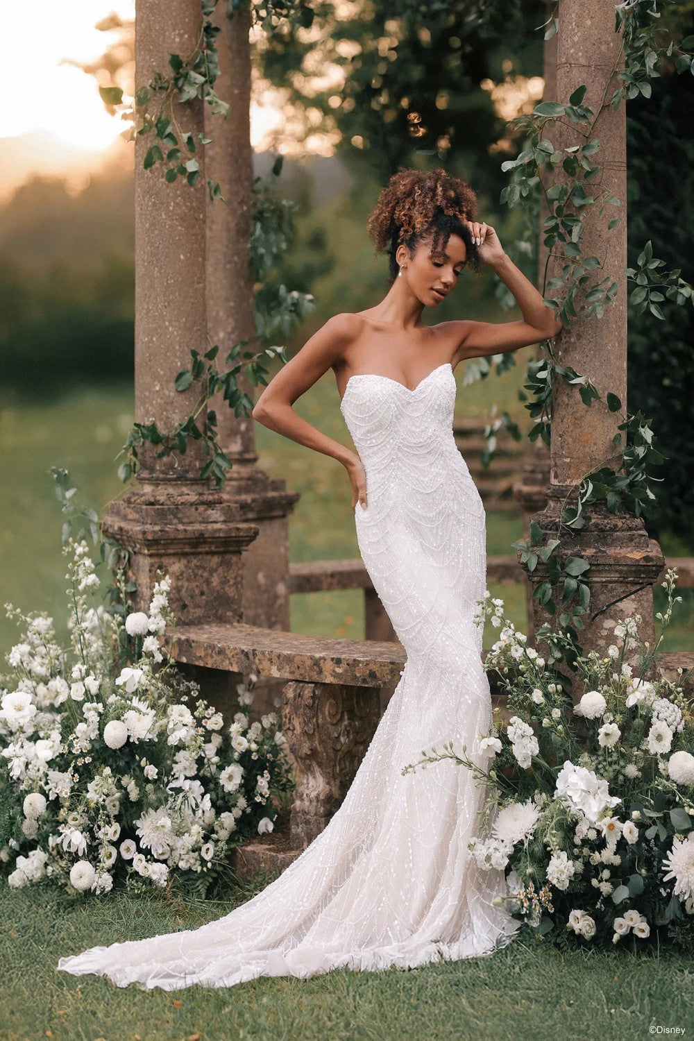 Beaded Sheath Wedding Dress with Cape by Disney Fairy Tale Weddings Collection — image 2 of 5
