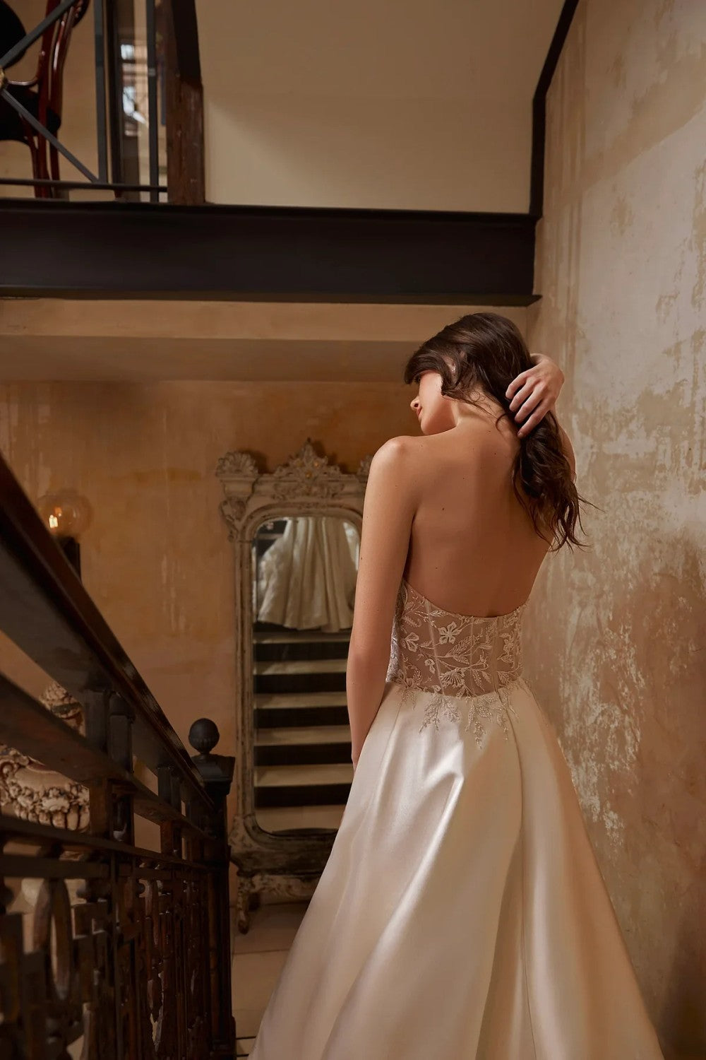 Asymmetrical Strapless Mikado Gown With Slit by Enaura Bridal — image 2 of 2