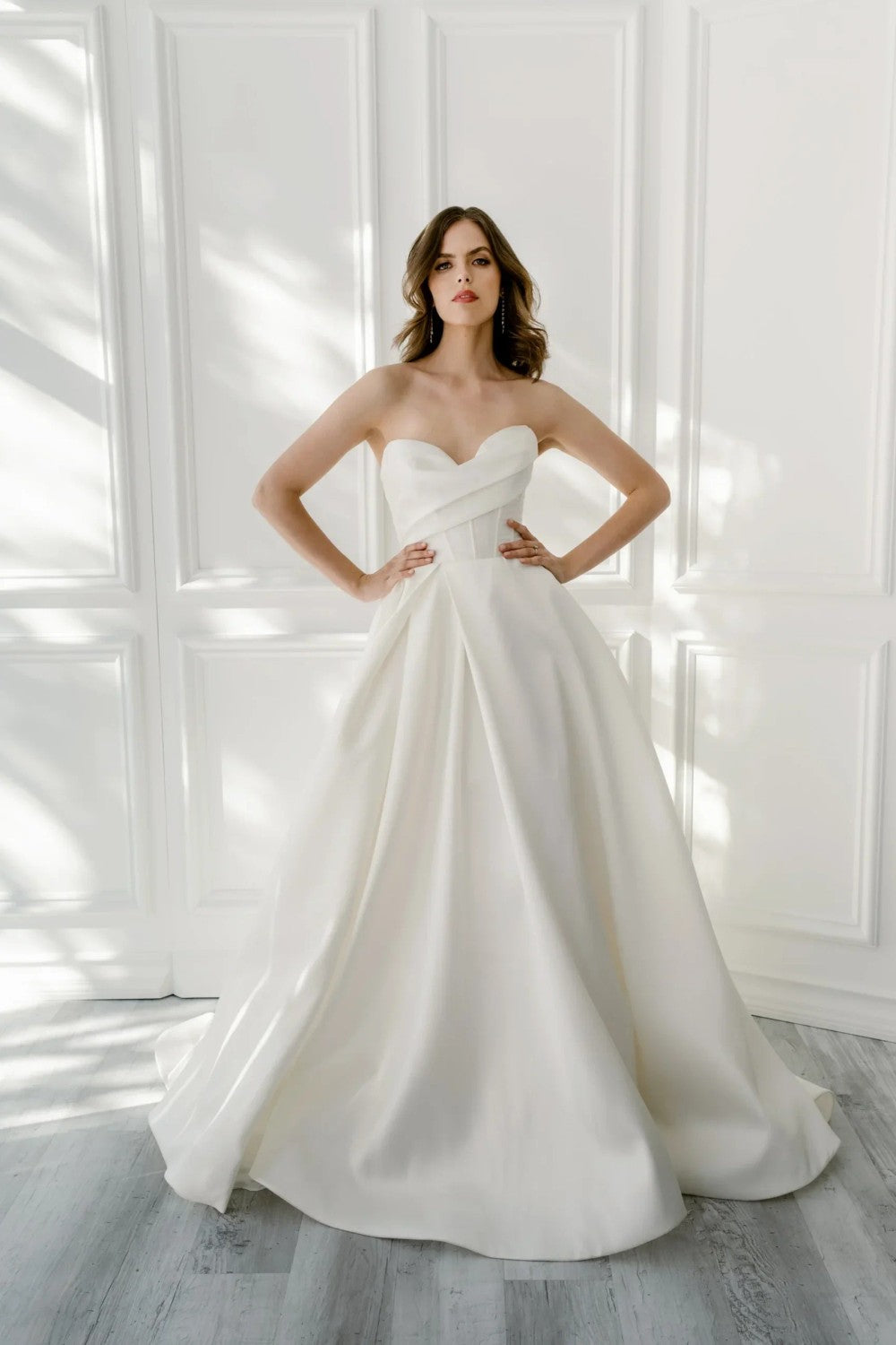 Chic And Modern Silk A-Line Wedding Dress With Slit And Bow by Enaura Bridal — image 2 of 5