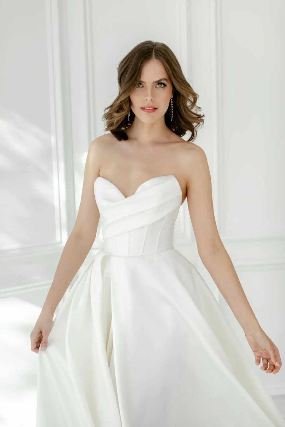 Chic And Modern Silk A-Line Wedding Dress With Slit And Bow by Enaura Bridal — image 3 of 5