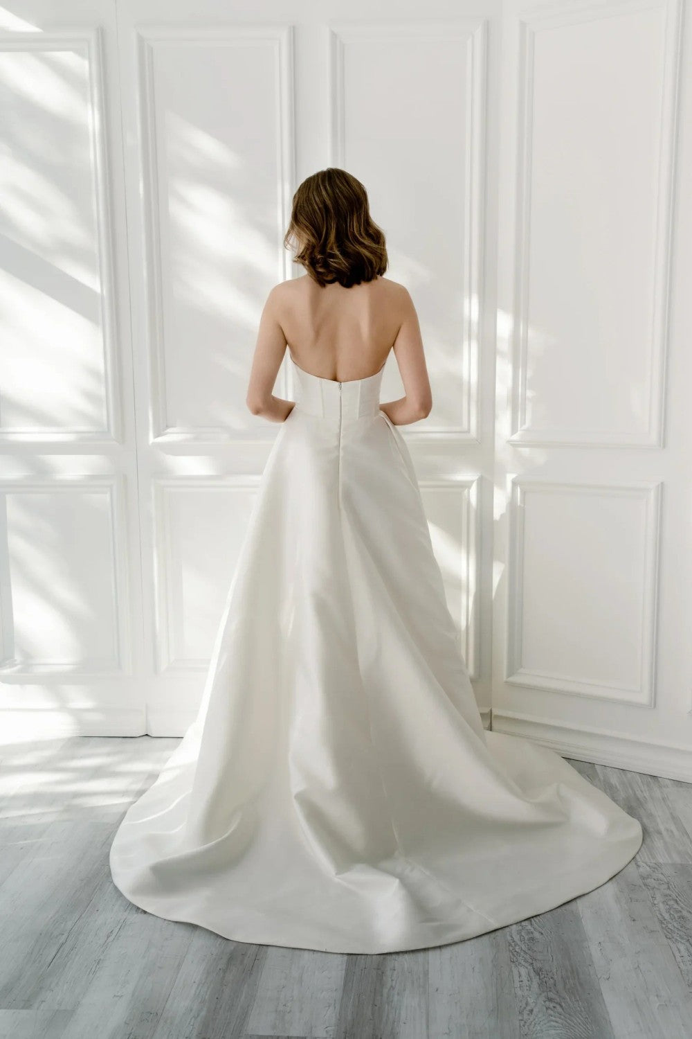 Chic And Modern Silk A-Line Wedding Dress With Slit And Bow by Enaura Bridal — image 4 of 5