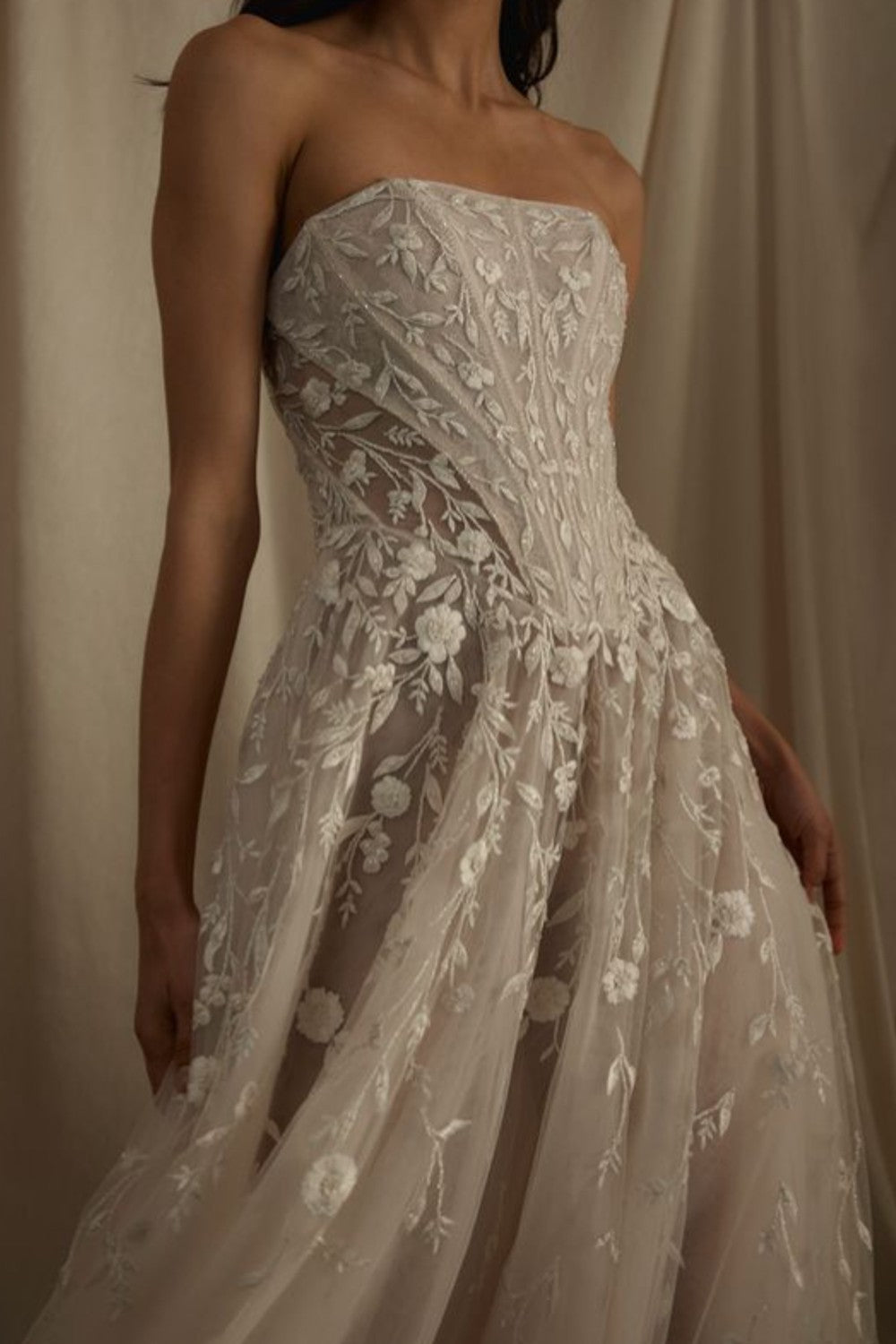 Ethereal Embroidered A-Line Wedding Dress With Basque-Waist Corset by Enaura Bridal — image 2 of 3