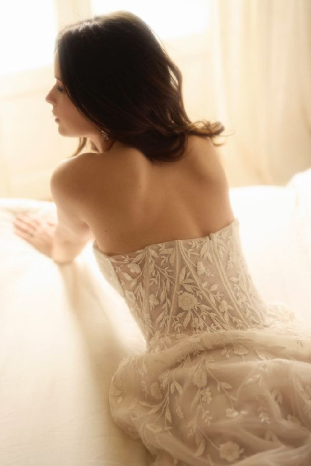 Ethereal Embroidered A-Line Wedding Dress With Basque-Waist Corset by Enaura Bridal β image 3 of 3