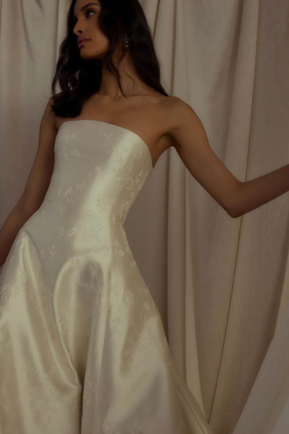 Timeless Floral-Embroidered Silk Modified A-Line Wedding Dress by Enaura Bridal — image 2 of 3