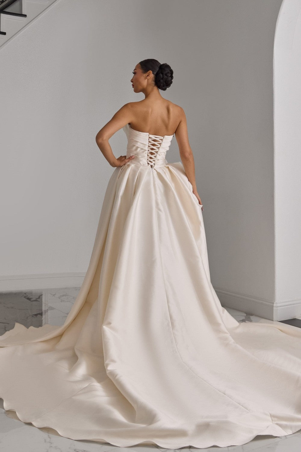 Couture Silk Sheath Wedding Dress With Overskirt And 3D Floral by Esé Azénabor — image 2 of 2