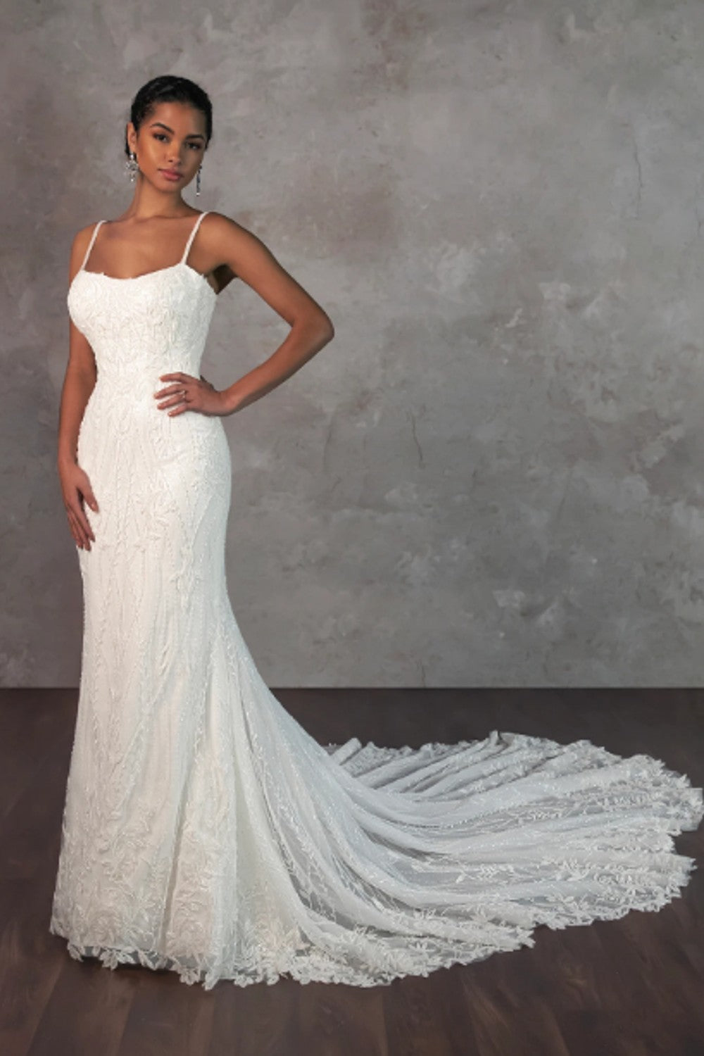 Embellished Scoop-Neck Sheath Wedding Dress by Essense of Australia — image 1 of 2