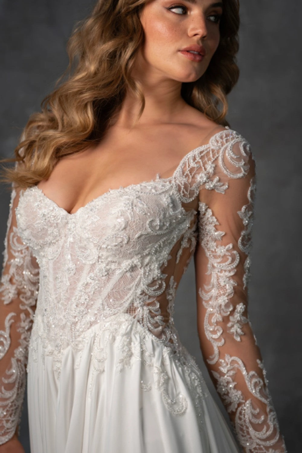 Ethereal And Glamorous Illusion Long Sleeve A-Line Wedding Dress by Essense of Australia — image 2 of 3