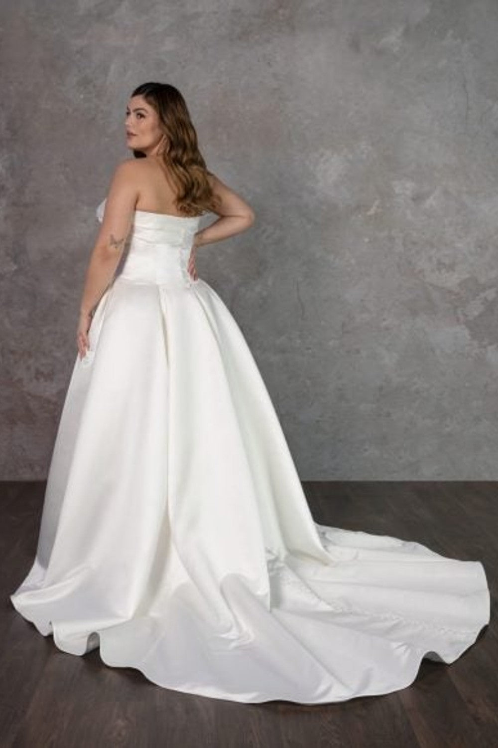 Plus-Size Strapless Jacquard Ball Gown With Buttons by Essense of Australia β image 4 of 4