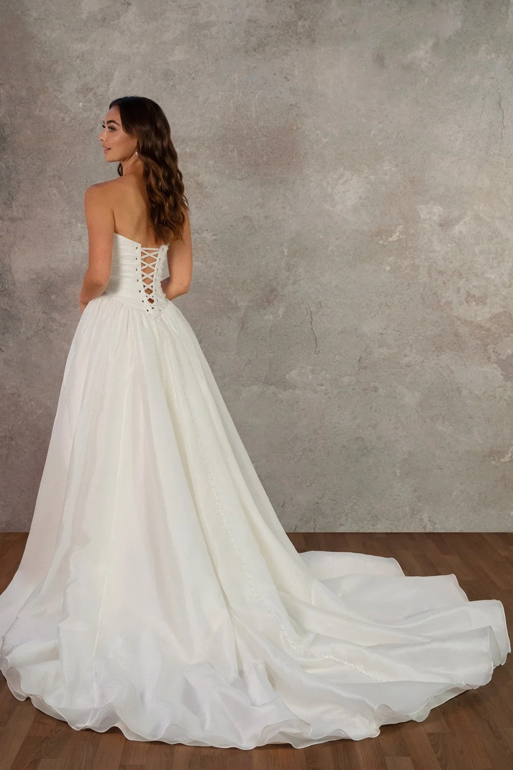 Chic And Minimalist Silk Organza Basque-Waist Ball Gown With Buttons by Essense of Australia — image 3 of 3