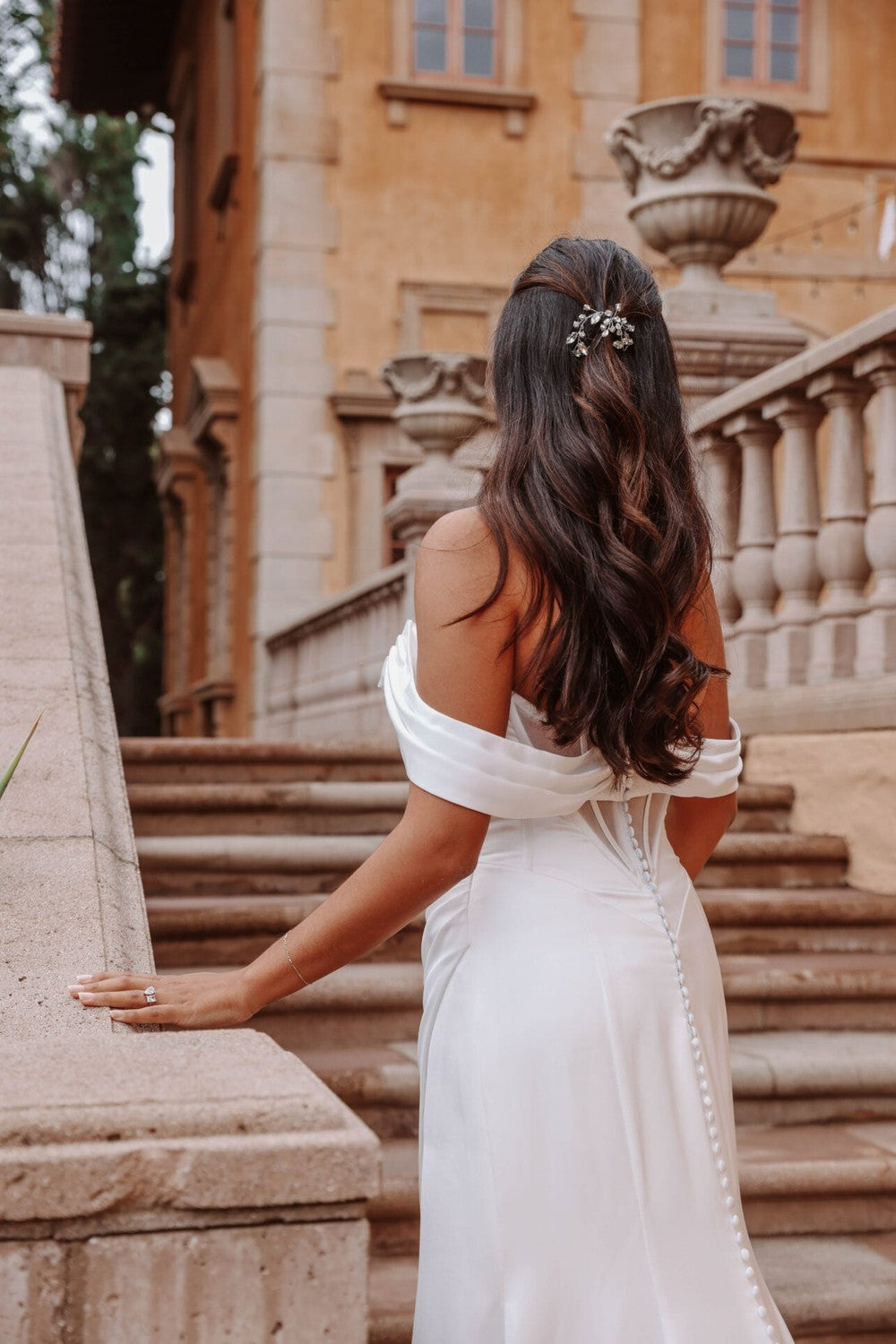 Chic Fit-and-Flare Wedding Dress With Slit And Detachable Shawl by Essense of Australia — image 2 of 2