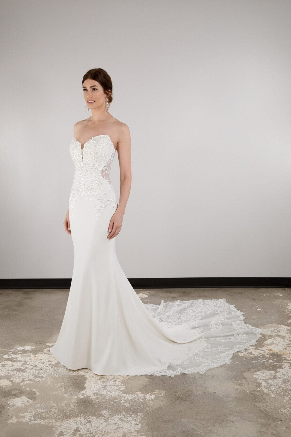 Lace And Crepe Sheath Gown by Essense of Australia — image 1 of 2