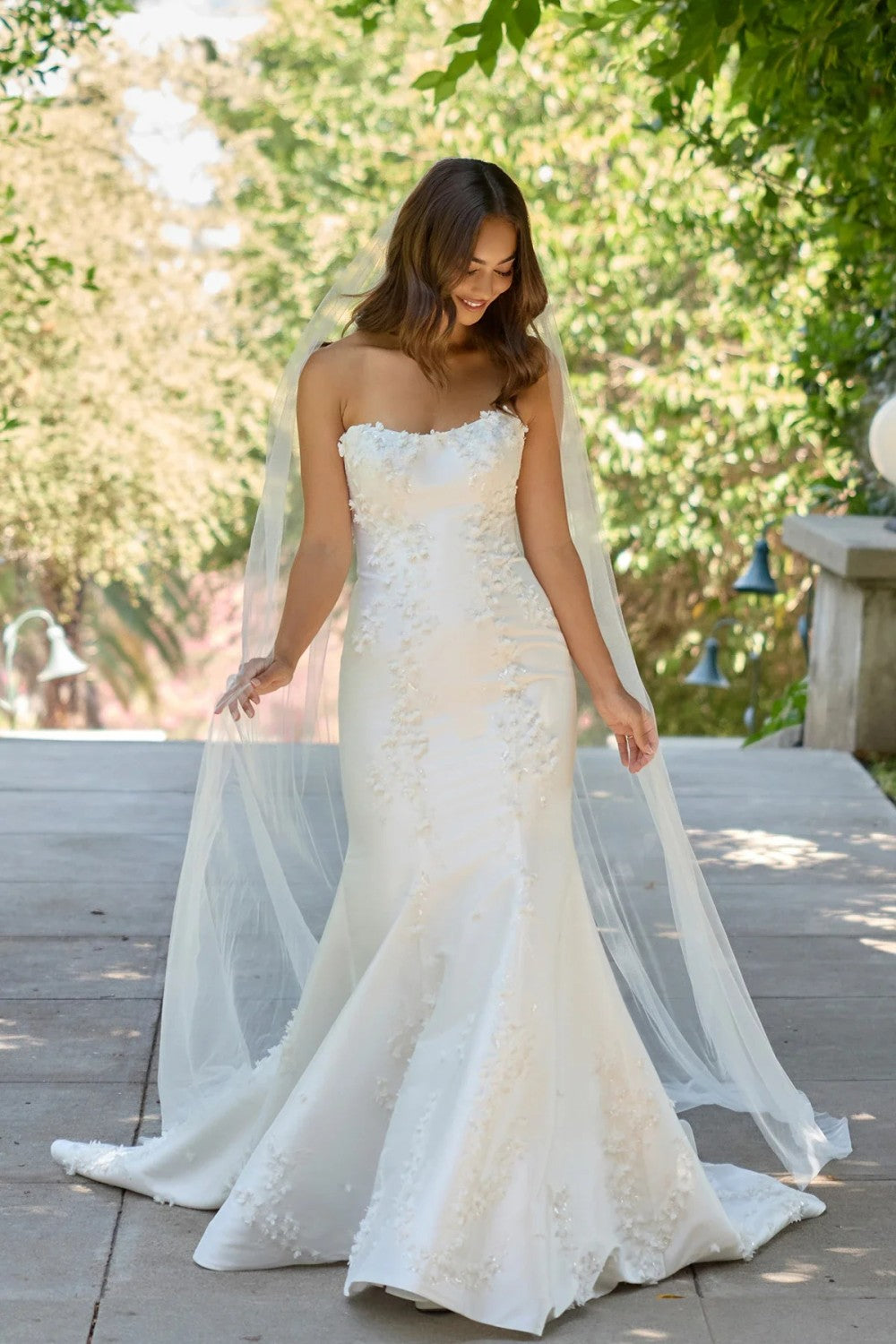 Modern And Romantic Strapless 3D Floral Silk Fit-And-Flare Wedding Dress With Buttons | Kleinfeld Bridal Modern And Romantic Strapless 3D Floral Silk Fit-And-Flare Wedding Dress With Buttons | Kleinfeld Bridal