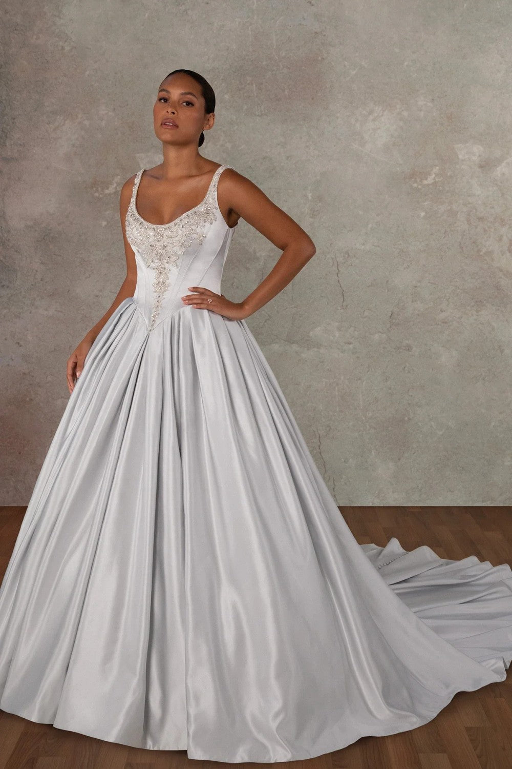 Plus-Size Dramatic And Regal Embellished Satin Ball Gown With Buttons by Essense of Australia — image 1 of 2