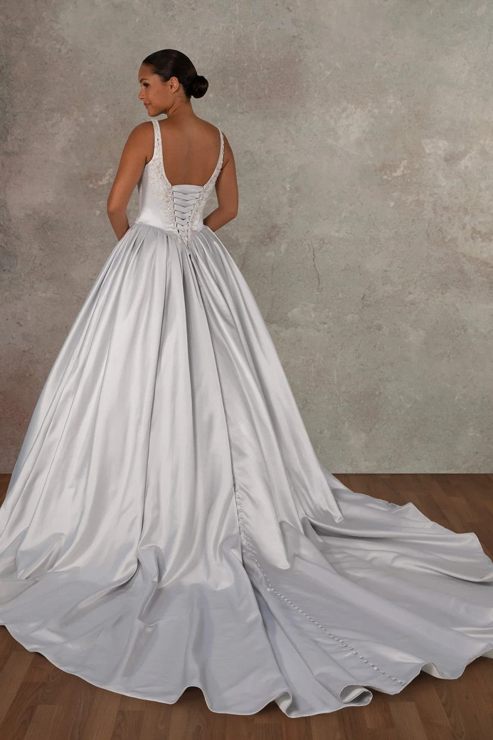 Plus-Size Dramatic And Regal Embellished Satin Ball Gown With Buttons by Essense of Australia — image 2 of 2