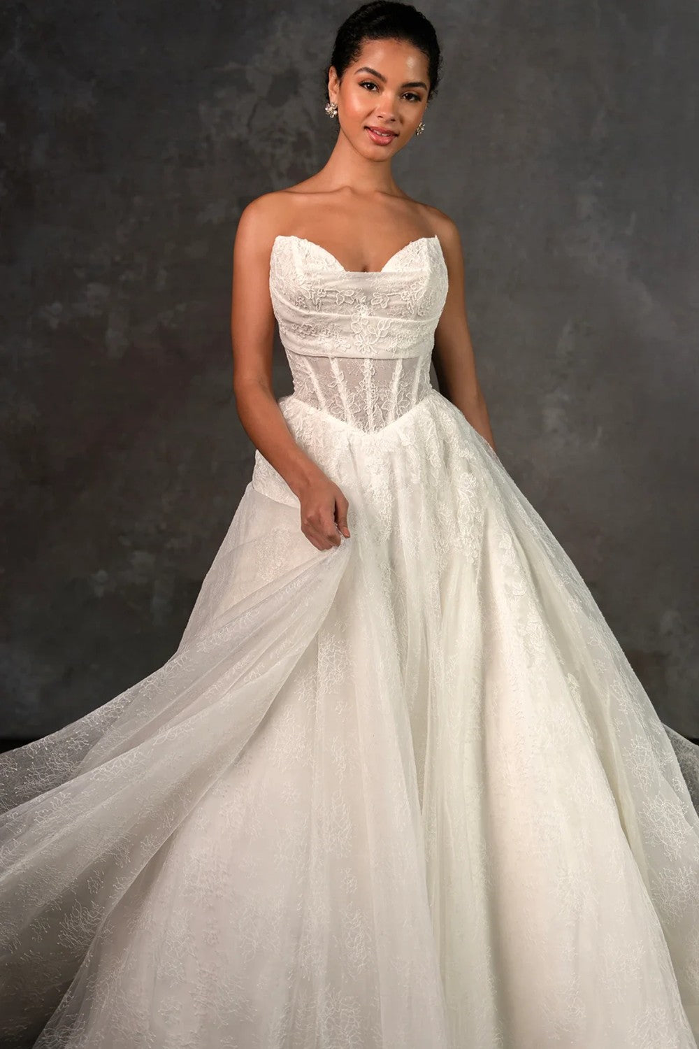Basque-Waist Lace A-Line Wedding Dress