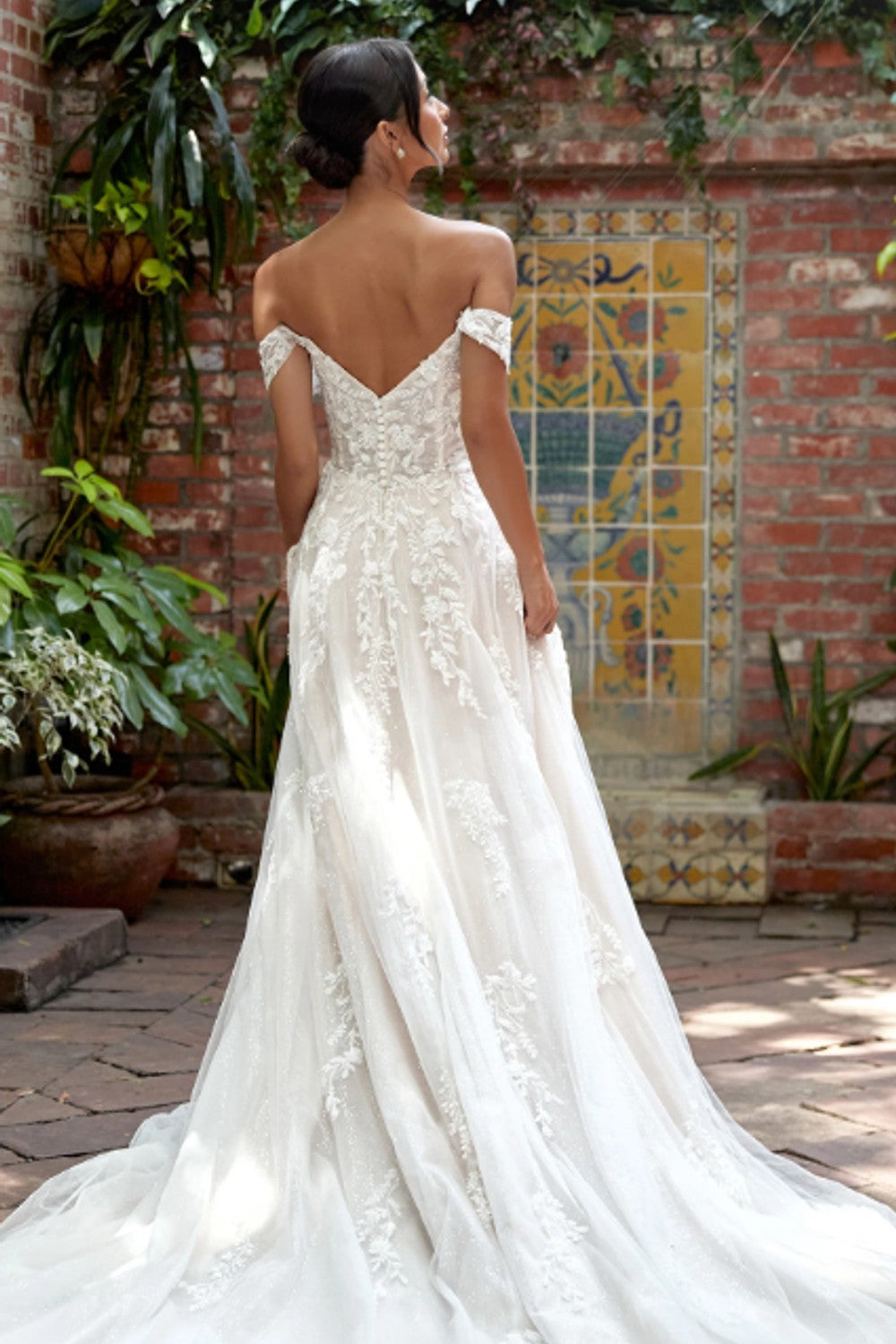 Romantic Off-the-Shoulder Floral A-Line Wedding Dress by Essense of Australia — image 2 of 2