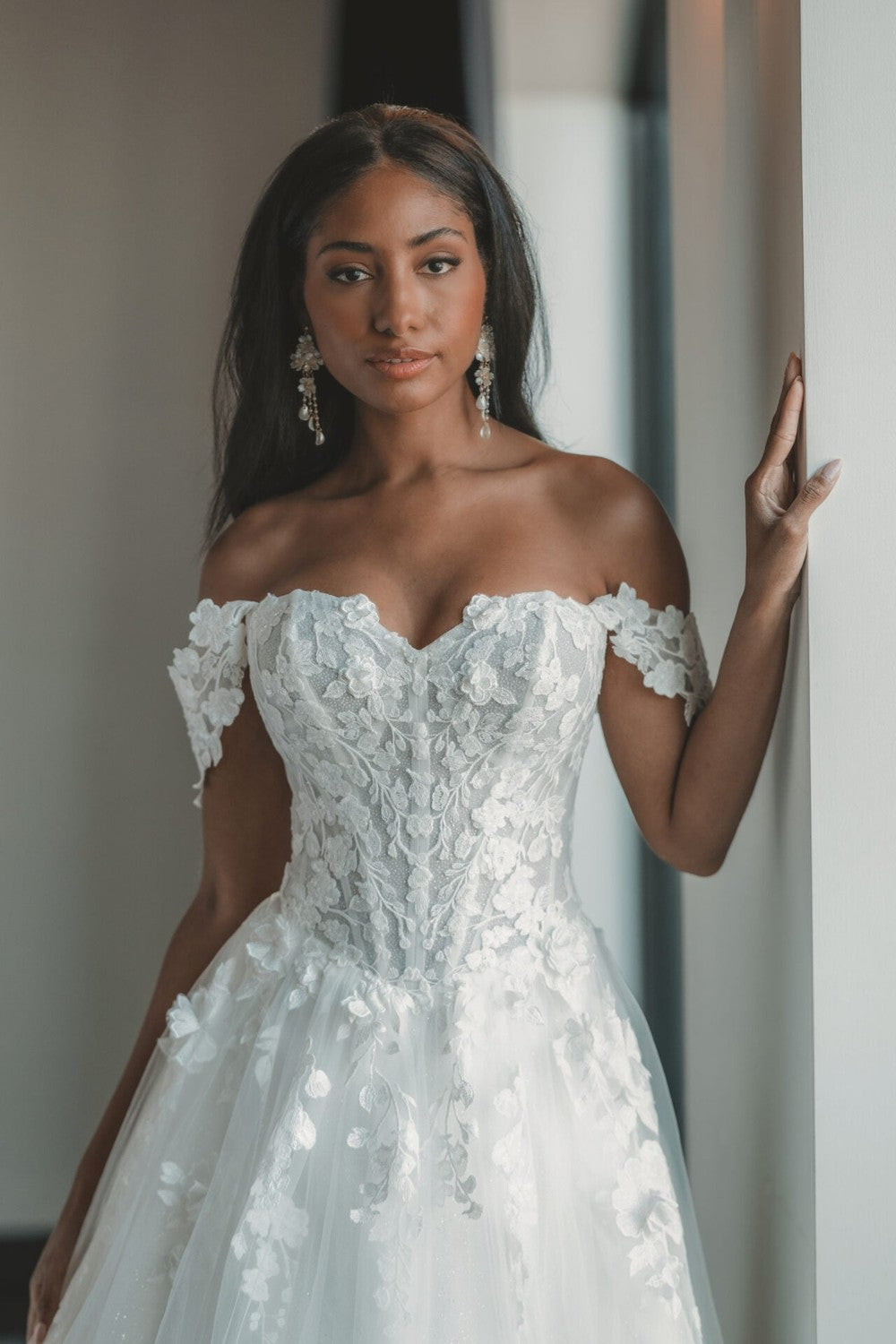 Romantic Off-The-Shoulder Shimmer Tulle Ball Gown by Essense of Australia — image 1 of 2
