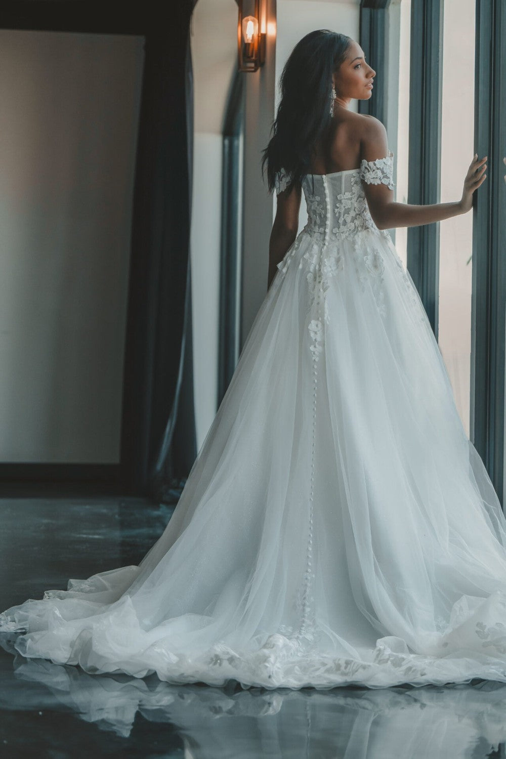 Romantic Off-The-Shoulder Shimmer Tulle Ball Gown by Essense of Australia — image 2 of 2