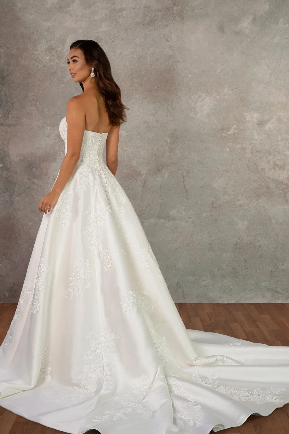 Strapless A-Line Wedding Dress With Lace Appliqué by Essense of Australia — image 2 of 4