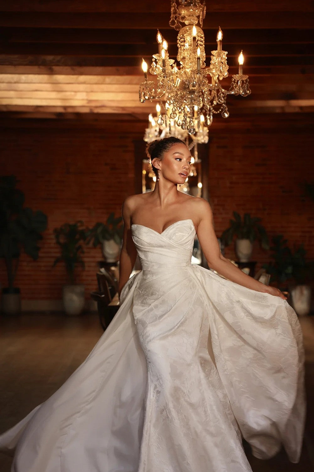 Strapless Jacquard Fit-And-Flare Wedding Dress With Detachable Overskirt | Kleinfeld Bridal Strapless Jacquard Fit-And-Flare Wedding Dress With Detachable Overskirt | Kleinfeld Bridal