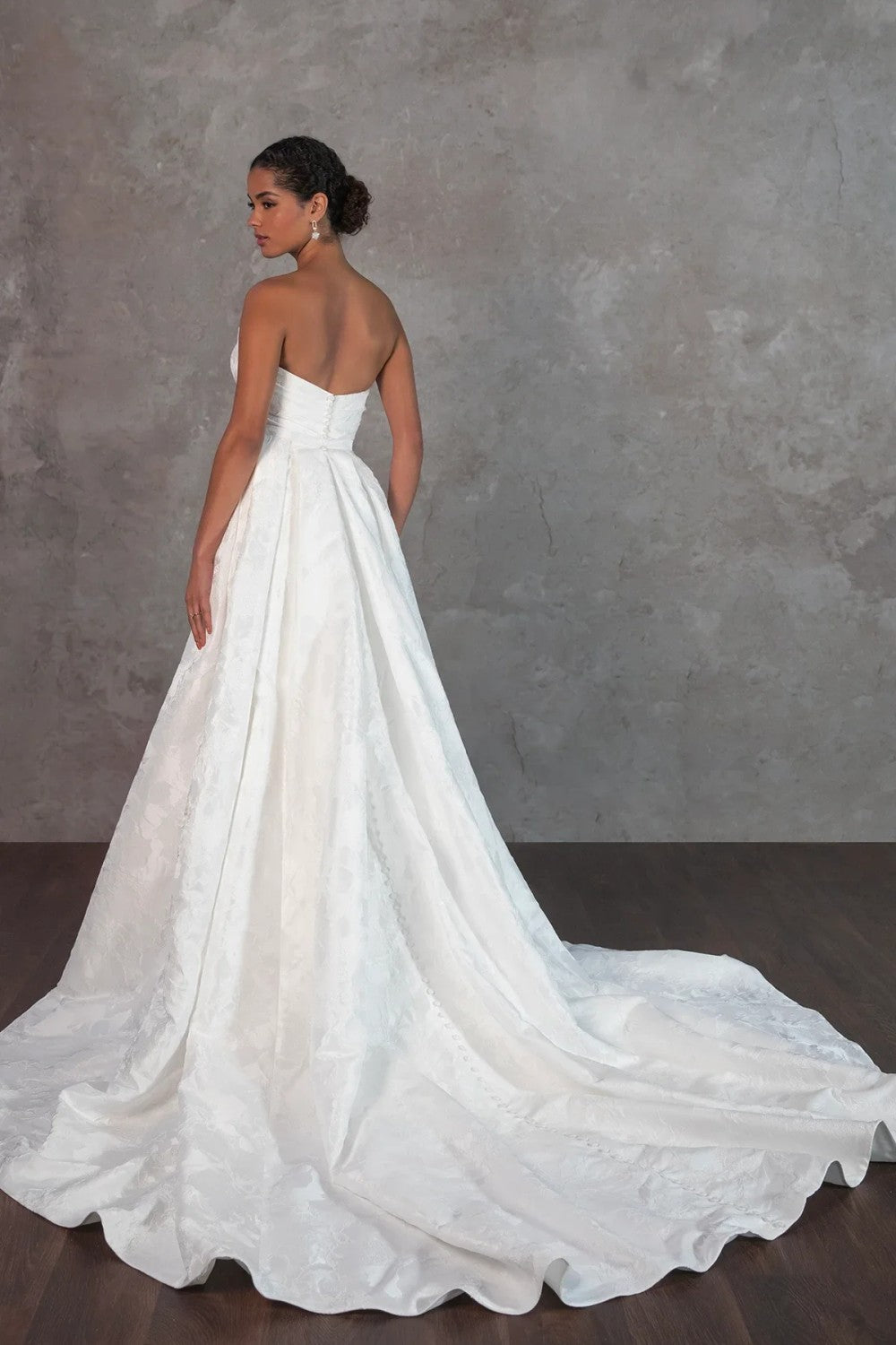 Strapless Jacquard Fit-And-Flare Wedding Dress With Detachable Overskirt by Essense of Australia — image 5 of 5