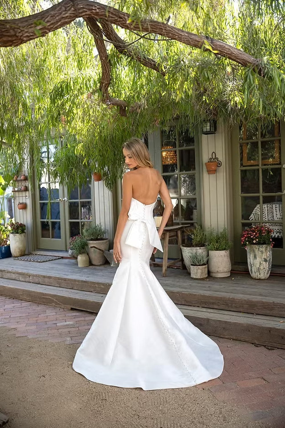 Silk Corset Fit-And-Flare Wedding Dress With Buttons And Bow by Estee Couture — image 2 of 2