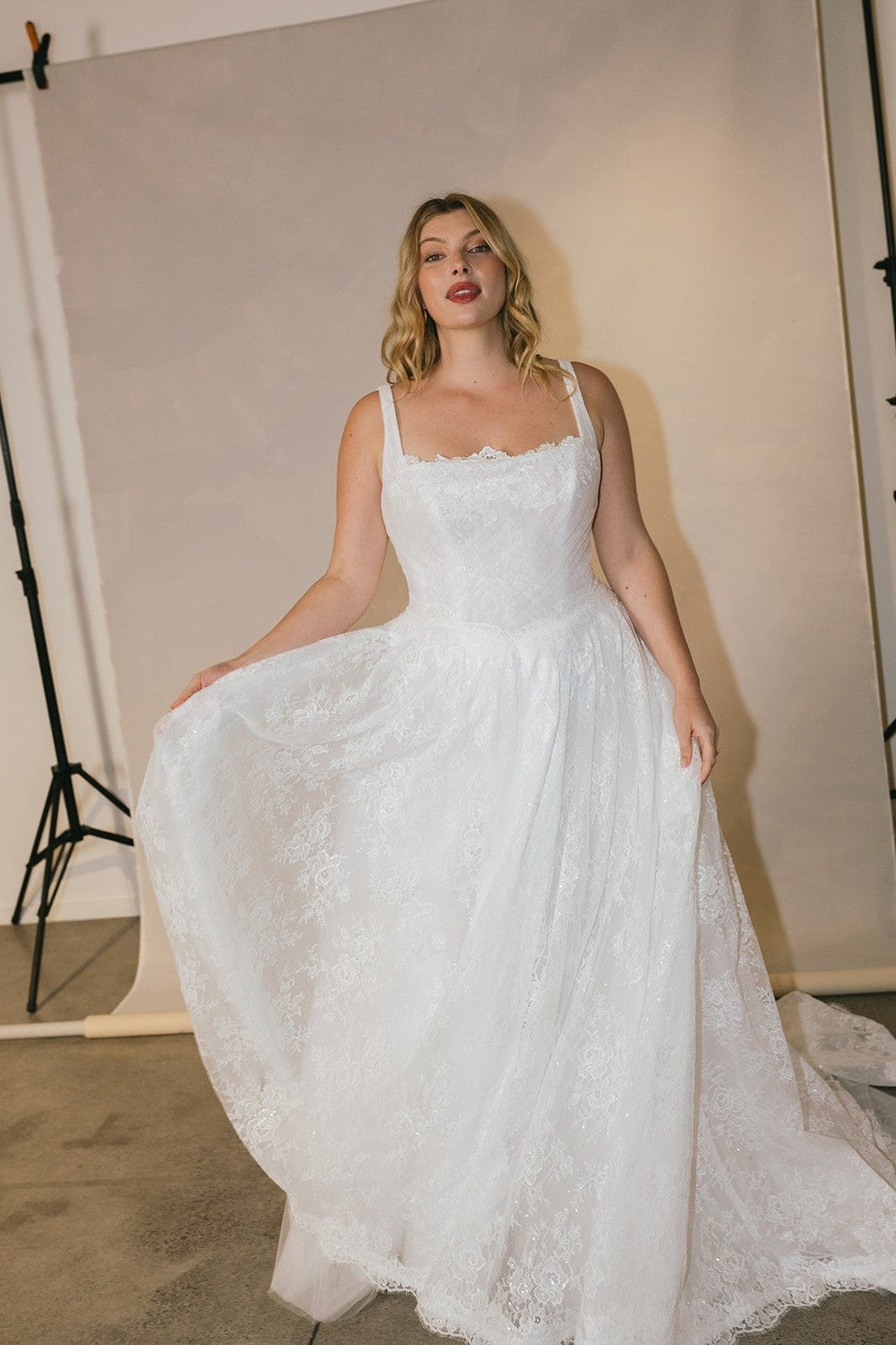 Sparkle Lace A‑Line Gown With Pleated Tulle And Square Neckline by Hera Couture — image 1 of 4