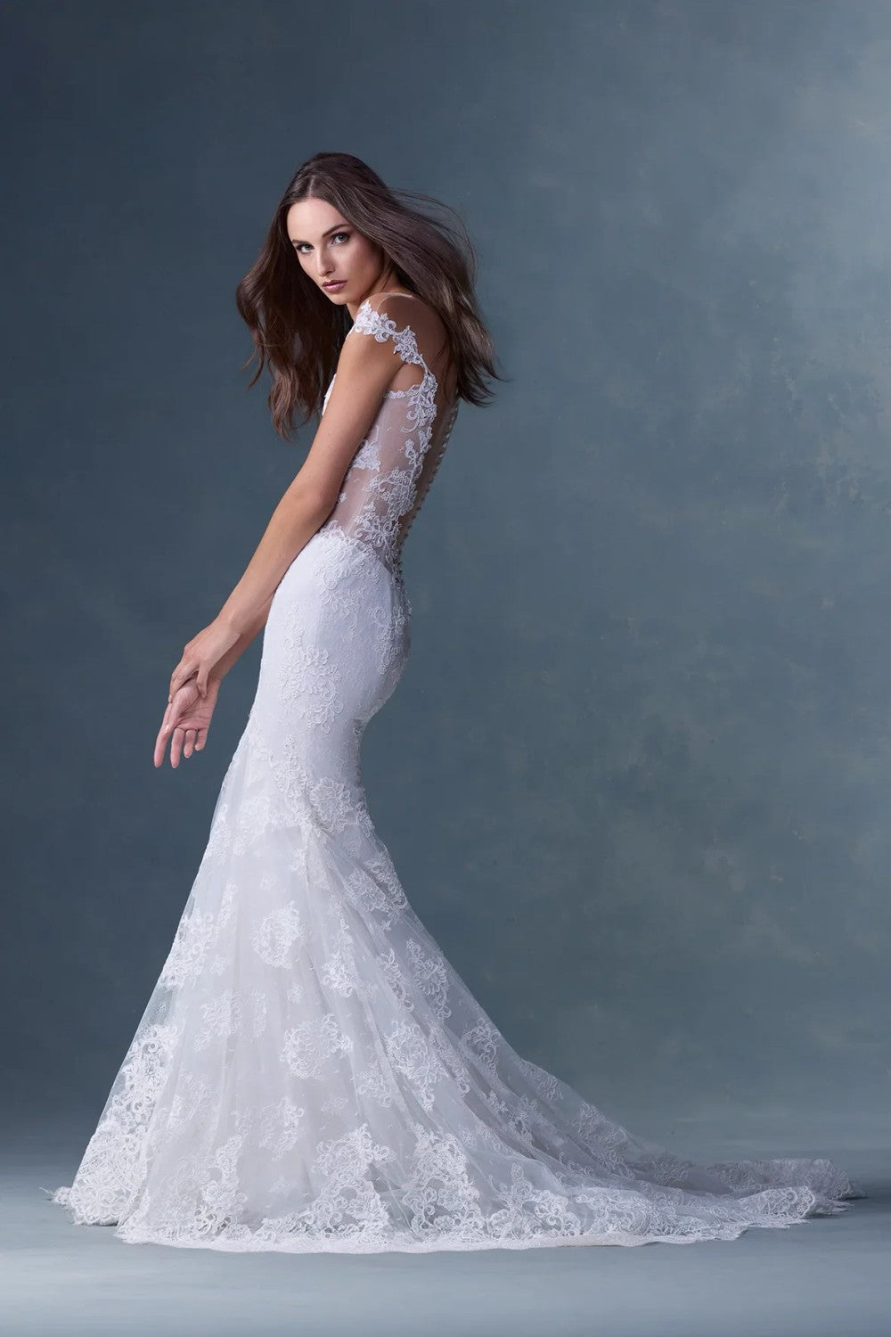 Elegant Lace Mermaid Gown With Detailed Illusion Bodice by Heritage by Ines Di Santo — image 2 of 3