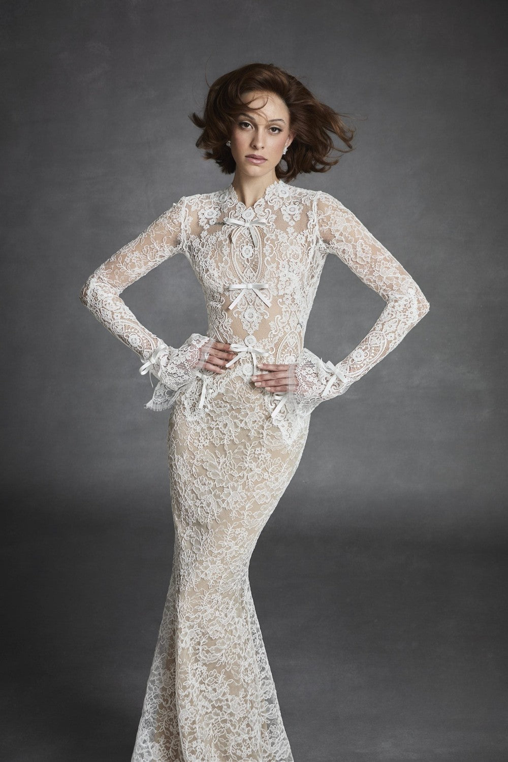 Long Sleeve Fit-and-Flare Wedding Dress With Key-Hole Back by Jaclyn Whyte — image 1 of 2