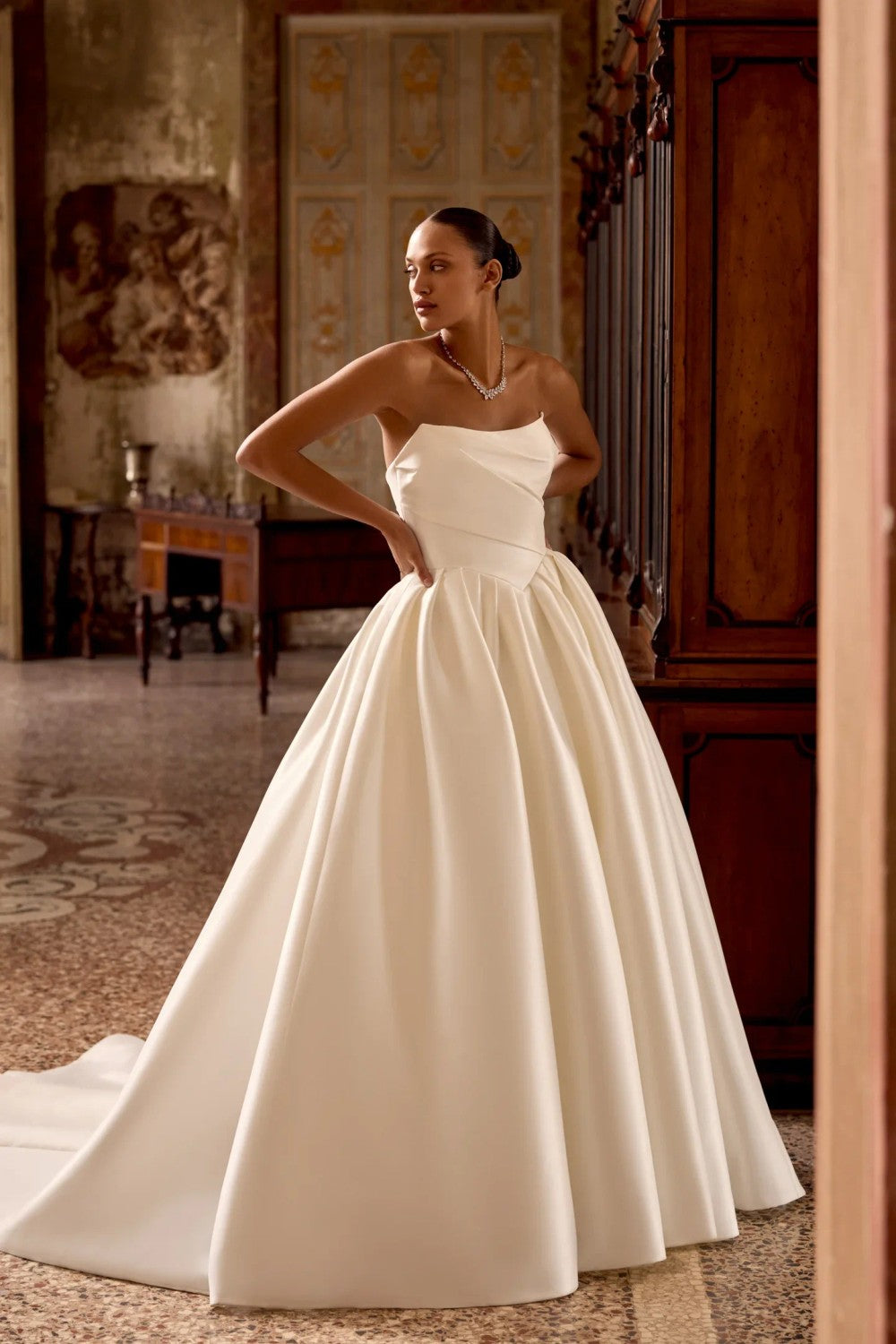 Chic And Regal Silk Basque-Waist Ball Gown by Justin Alexander — image 1 of 4