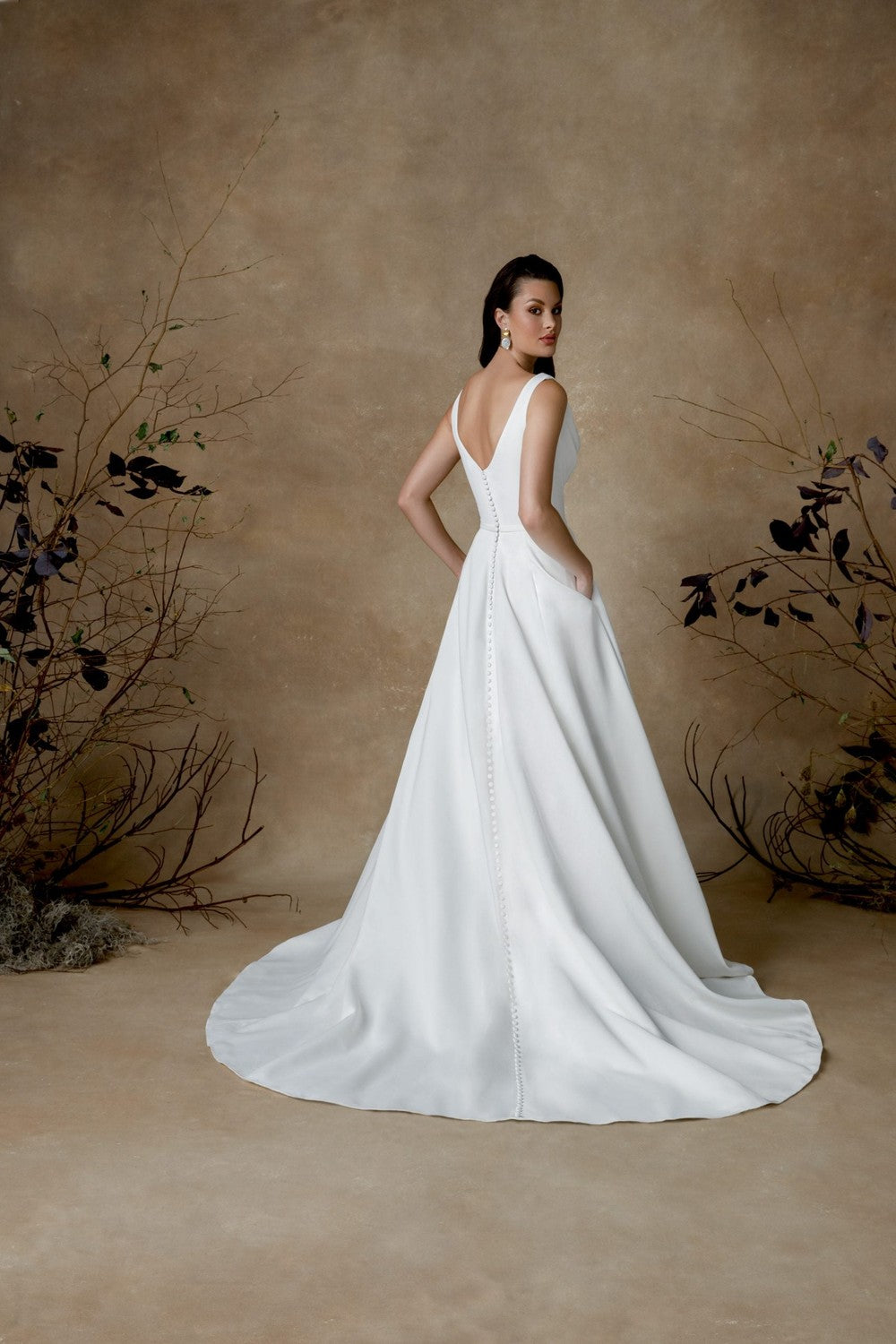 Chic And Simple Cowl-Neck Ball Gown With Buttons by Justin Alexander — image 2 of 2