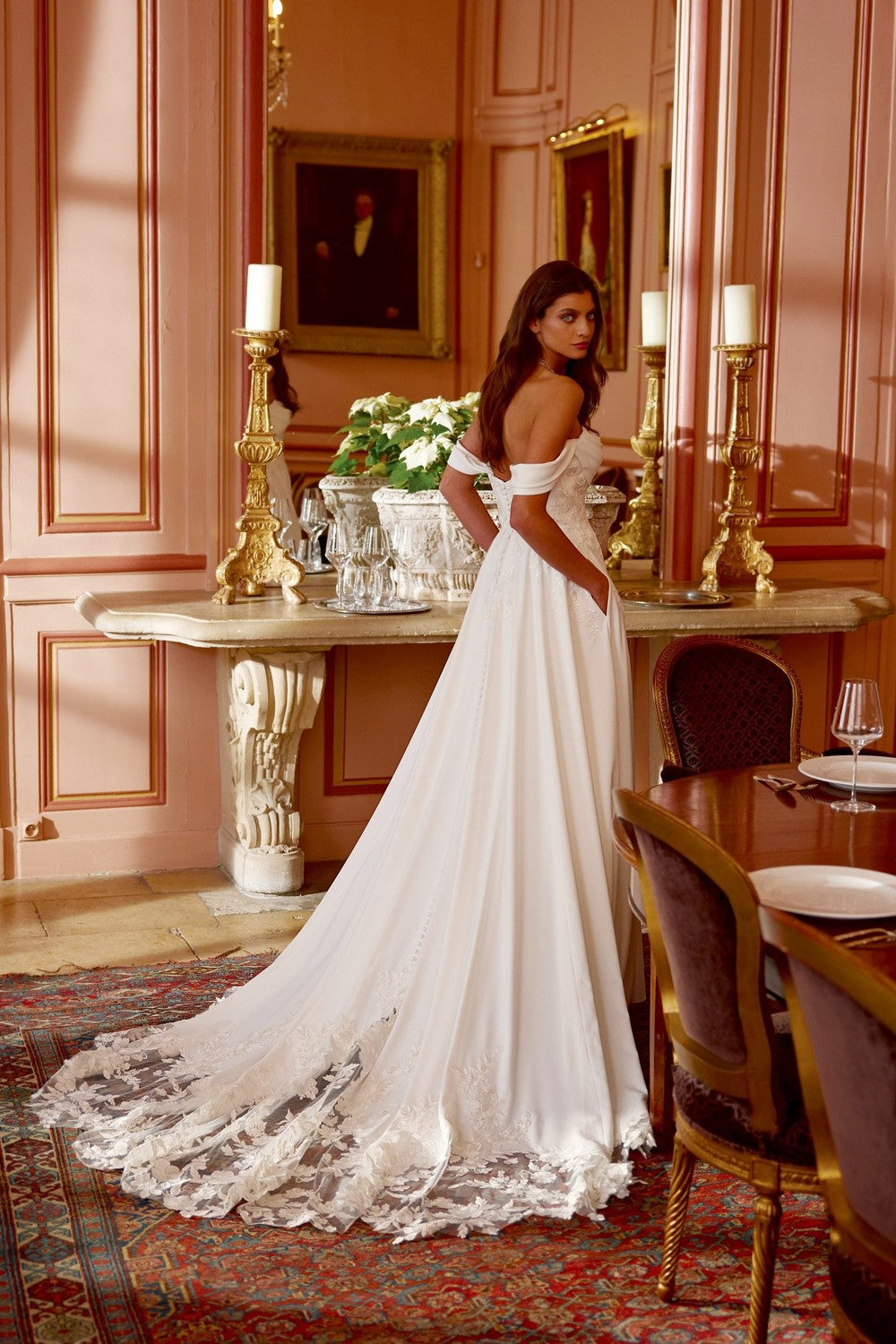 Romantic Off-the-Shoulder A-Line Wedding Dress With Lace Train by Justin Alexander — image 2 of 2