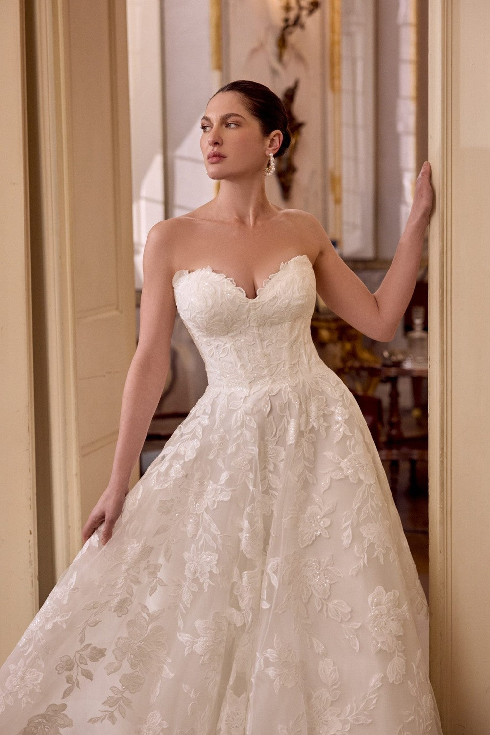 Romantic And Sparkly Floral Lace Ball Gown With Buttons by Justin Alexander — image 2 of 4