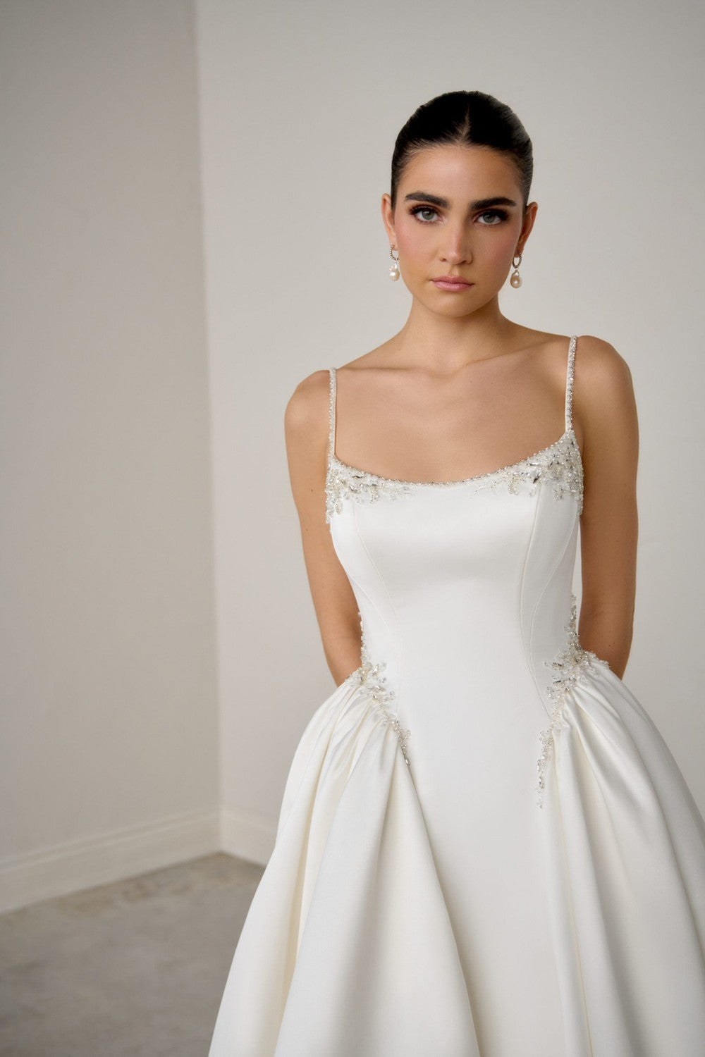 Chic Embellished Satin Ball Gown With Open Back And Buttons by Justin Alexander Signature — image 2 of 3