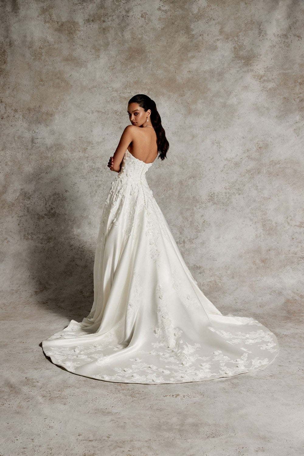 Classic And Romantic Floral Satin A-Line Wedding Dress by Justin Alexander Signature — image 2 of 2