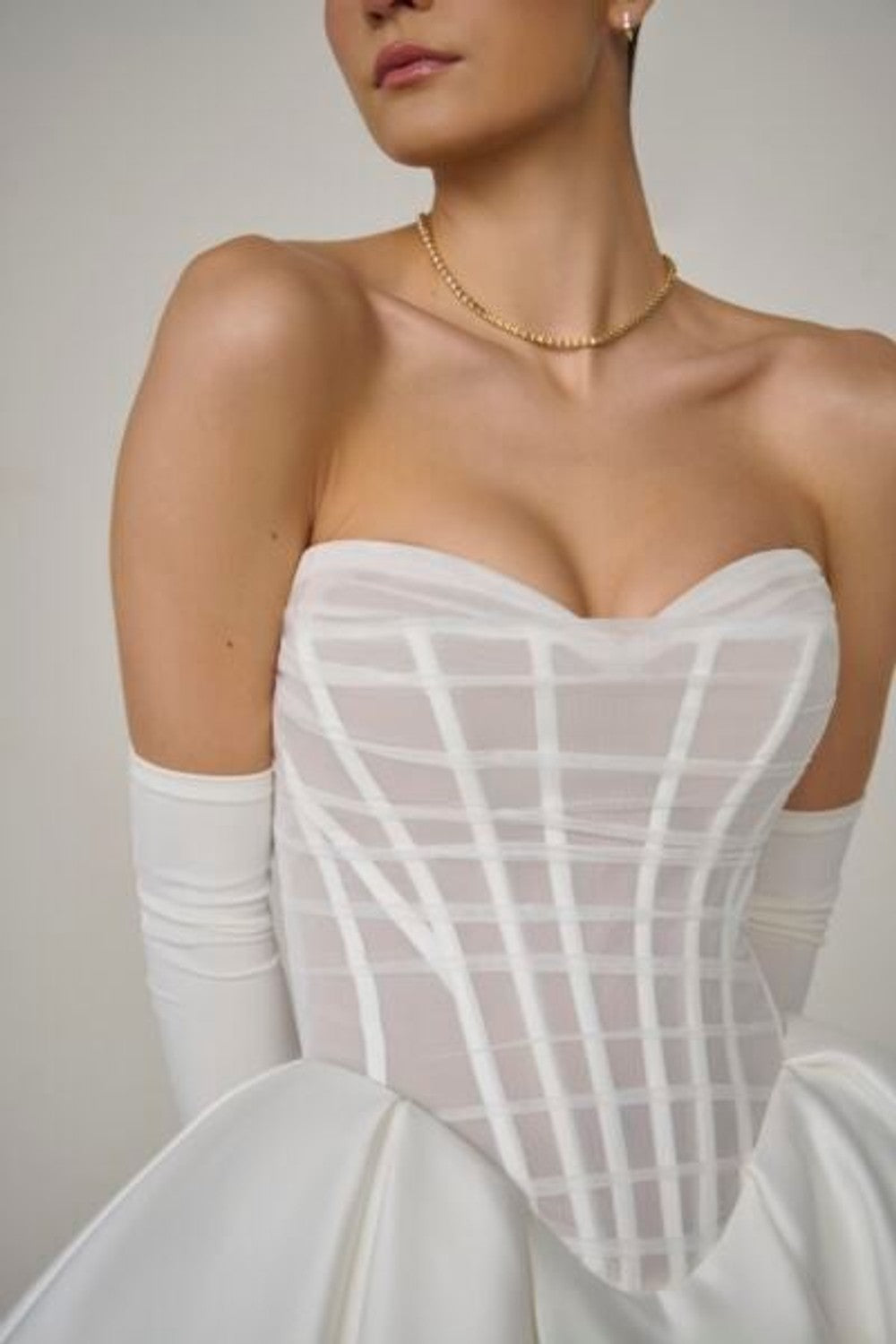 Plus-Size Modern Sheer Corset Ball Gown With Buttons by Justin Alexander Signature — image 2 of 4