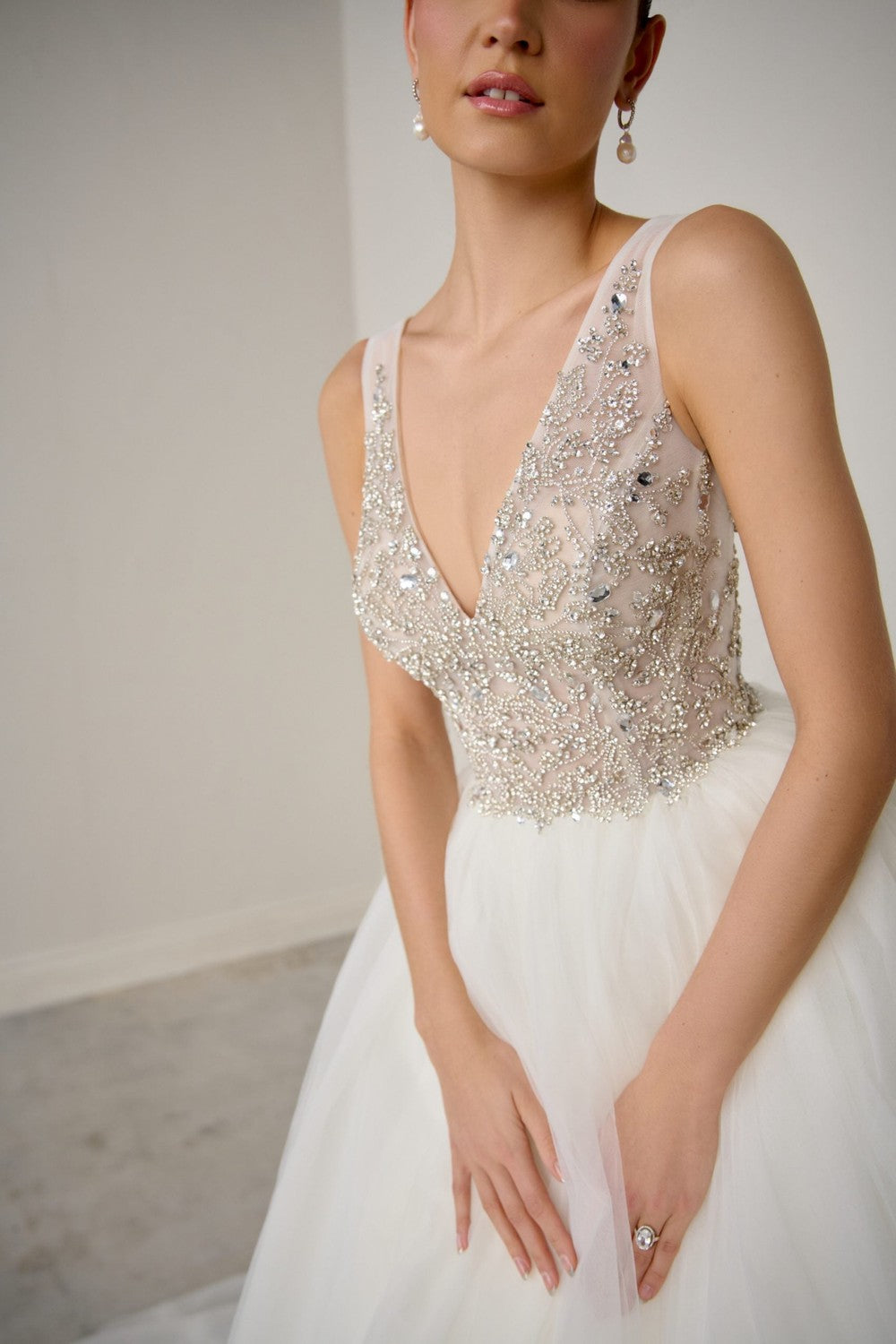 Plus-Size V-Neck Sparkly Tulle Ball Gown With Open Back by Justin Alexander Signature — image 2 of 4