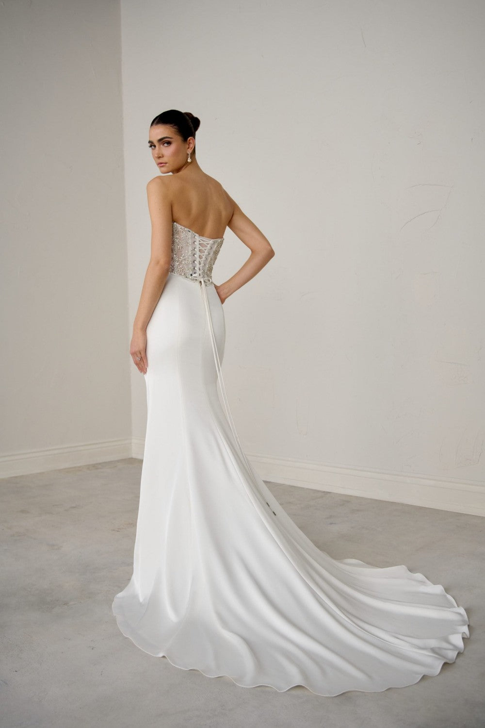 Strapless Embellished Silk Fit-And-Flare Wedding Dress by Justin Alexander Signature — image 3 of 4