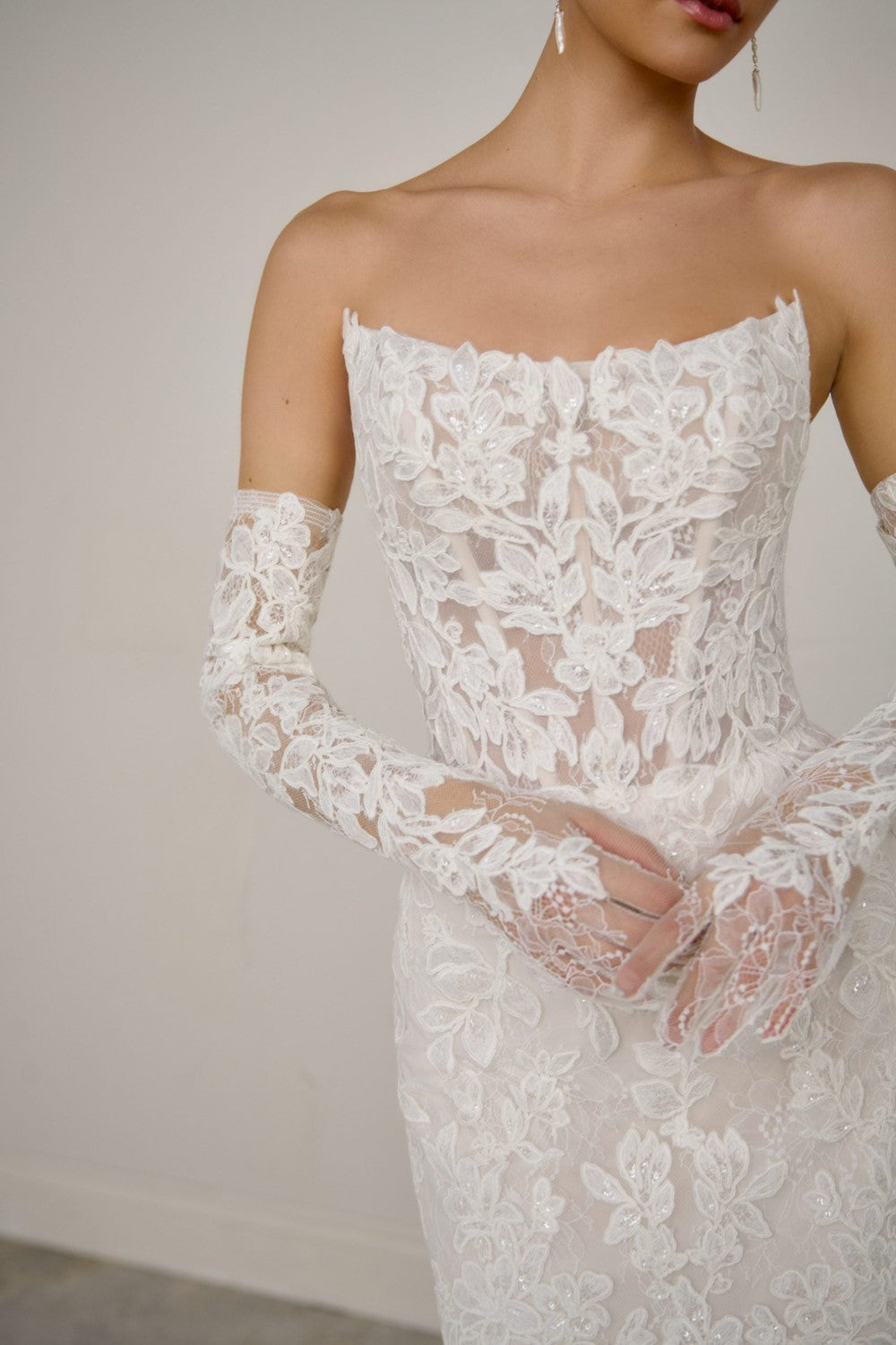 Strapless Lace Fit-And-Flare Wedding Dress With Detachable Sleeves by Justin Alexander Signature — image 3 of 5