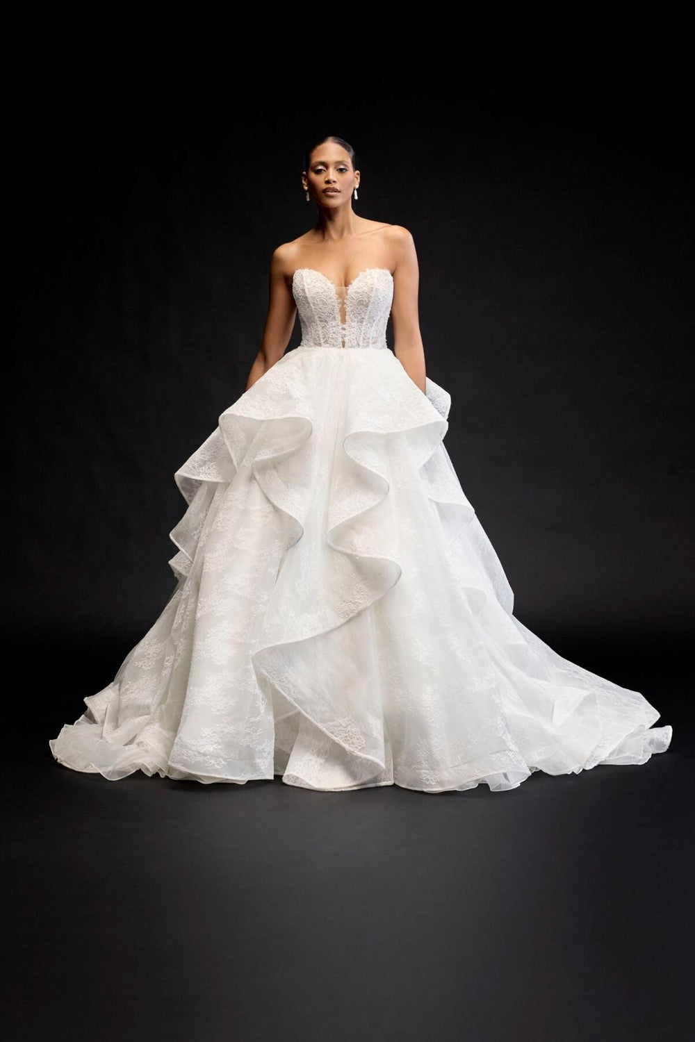 Whimsical And Romantic Tiered Lace Ball Gown by Justin Alexander Signature — image 1 of 2