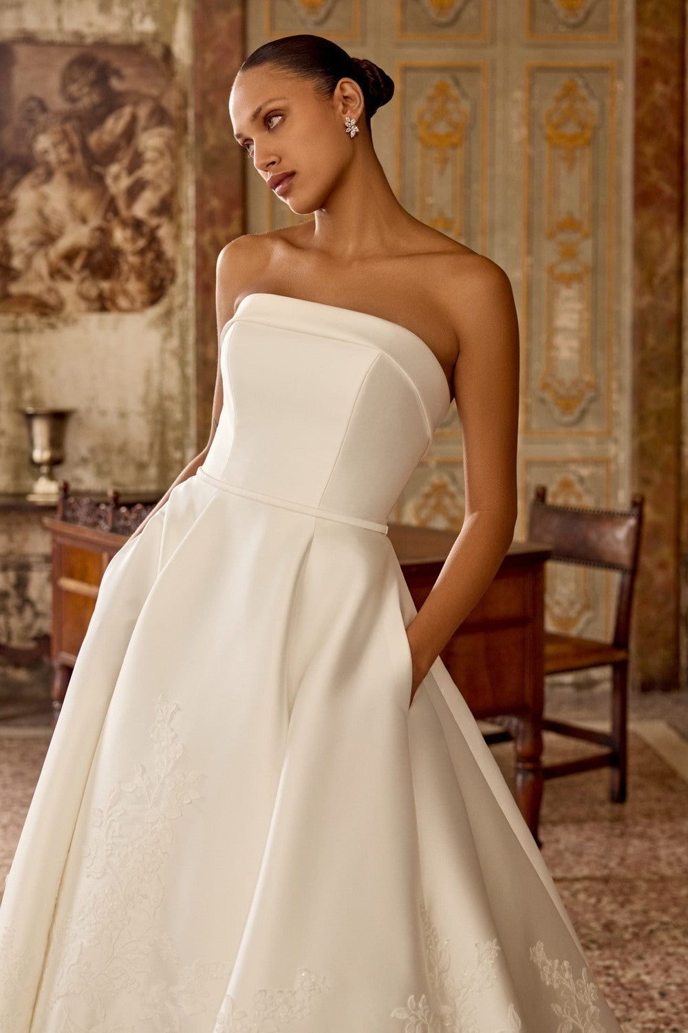 Plus-Size Simple A-Line Wedding Dress With Floral Embroidery And Bow by Justin Alexander — image 1 of 3