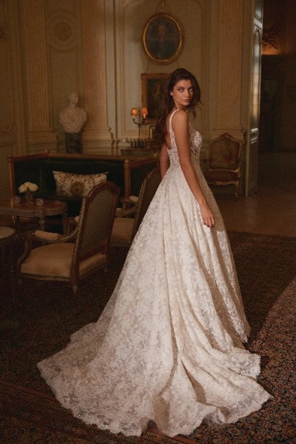Square-Neck Lace A-Line Wedding Dress With Buttons by Justin Alexander — image 2 of 2