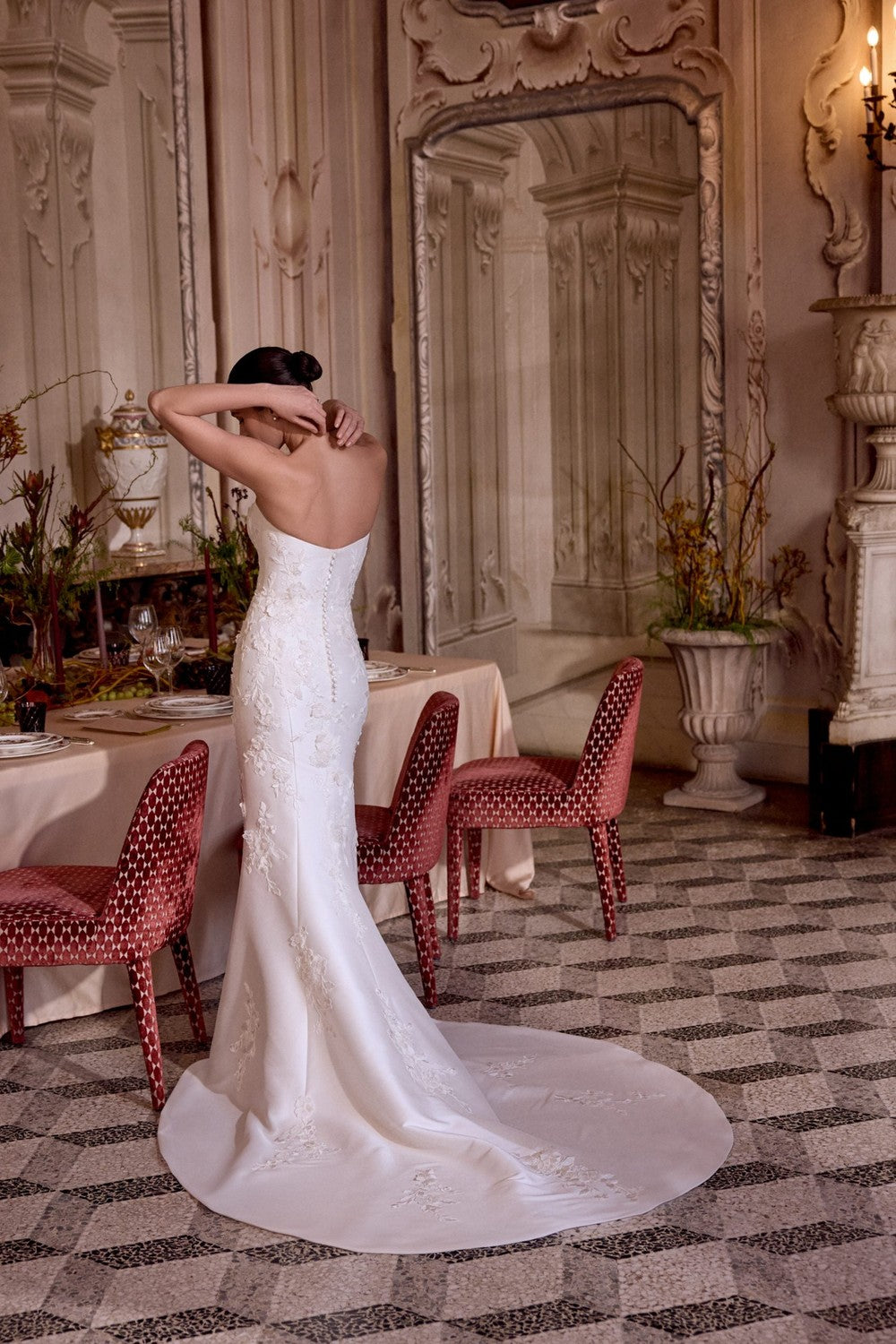 3D Floral Silk Fit-And-Flare Wedding Dress With Detachable Overskirt by Justin Alexander — image 2 of 5